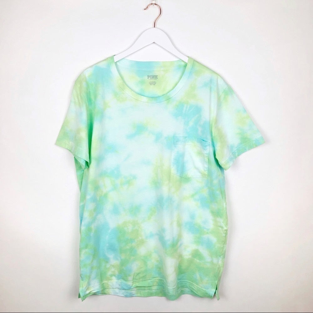 PINK Victoria’s Secret Tie Dye Green Tee Top LARGE